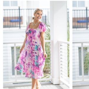 Onetheland Purple Multicolor Floral Chiffon Midi Dress Size Small